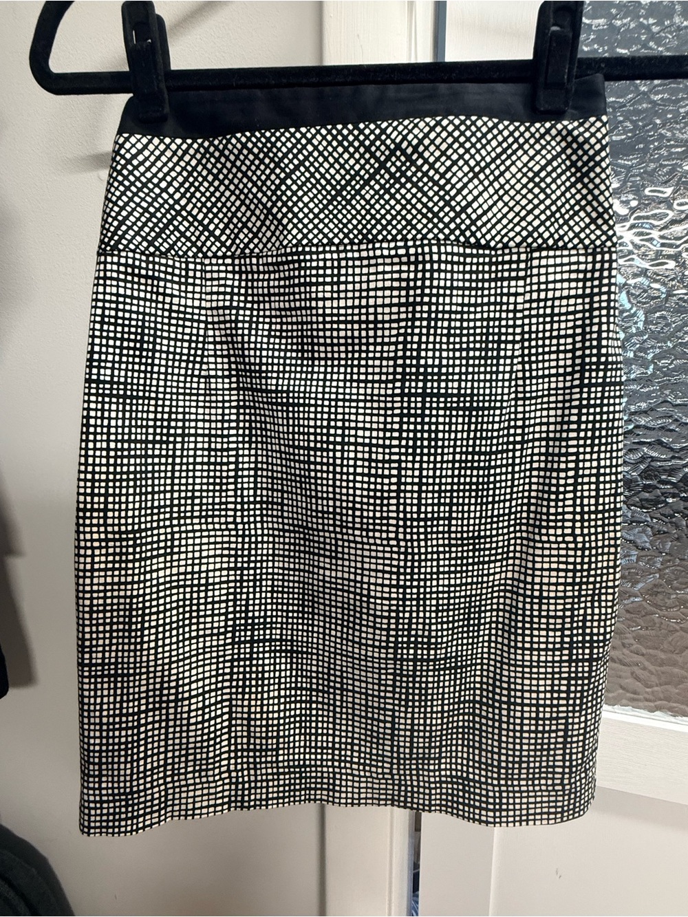 Express Black and White Grid Pencil Skirt